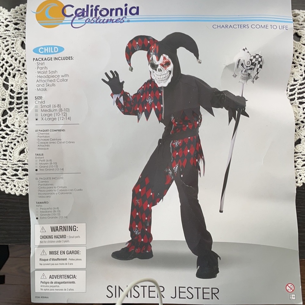 Sinister Jester Halloween costume Kids Size XL (12-14) - Picture 3 of 16